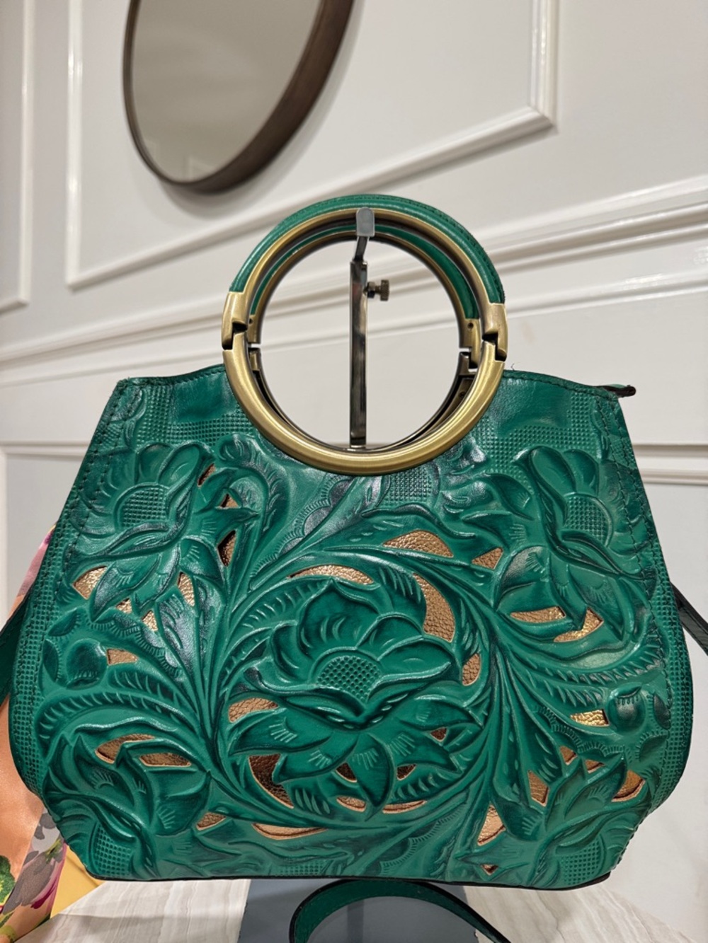 Patricia Nash Bag Aria Double Ring Shopper Laser-cut Etched Leather Crossbody - Picture 4 of 17